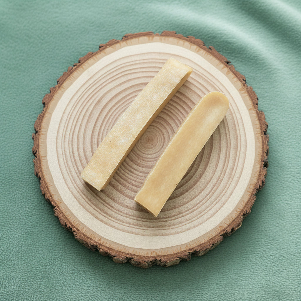 two medium Yakers yak original chews lying next to each other. They are yellow cream in colour