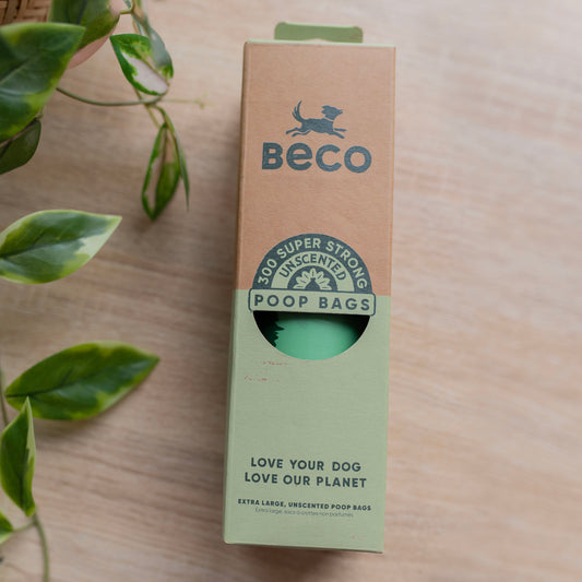 A beco XL dispenser roll box, it's half brown and half green (bottom half of the box). There is plant leaves from top to bottom of left side of the page, covering 1/4 of the page