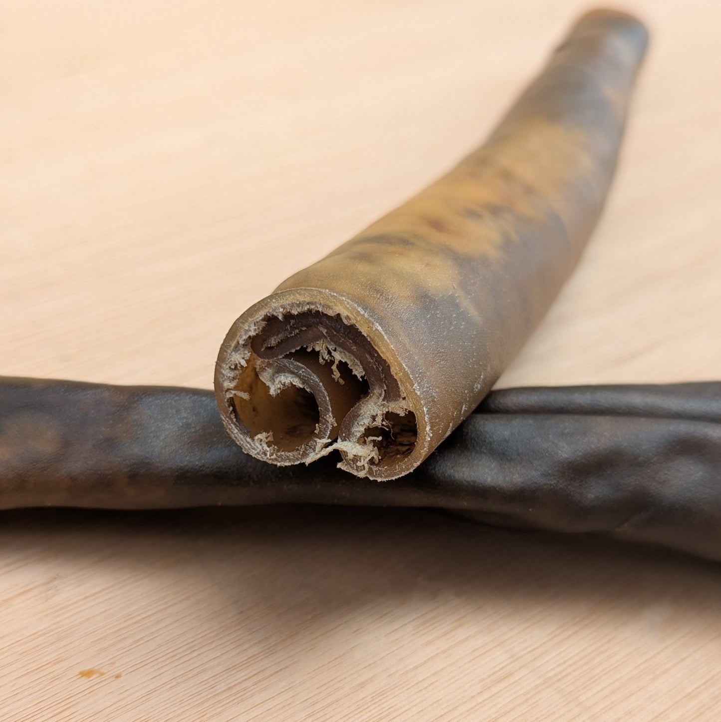 a close up of the inside of one camel skin roll