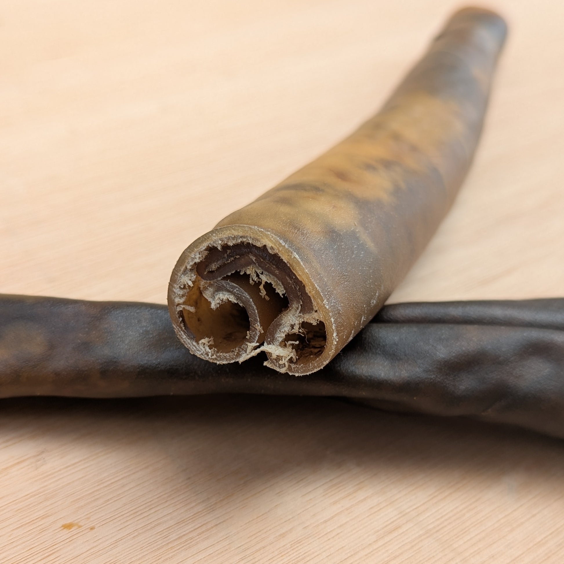 a close up of the inside of one camel skin roll